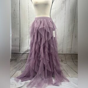 Soho Apparel Lavender Tiered Tulle Maxi Skirt